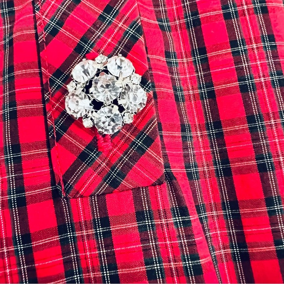 J. Crew Red Plaid Tunic Shirt with rhinestone buttons. Size 4 - Picture 5 of 8